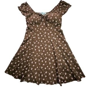 NEW Madden Girl Brown Pink Floral Fit and Flare Dress Juniors Medium Cottagecore